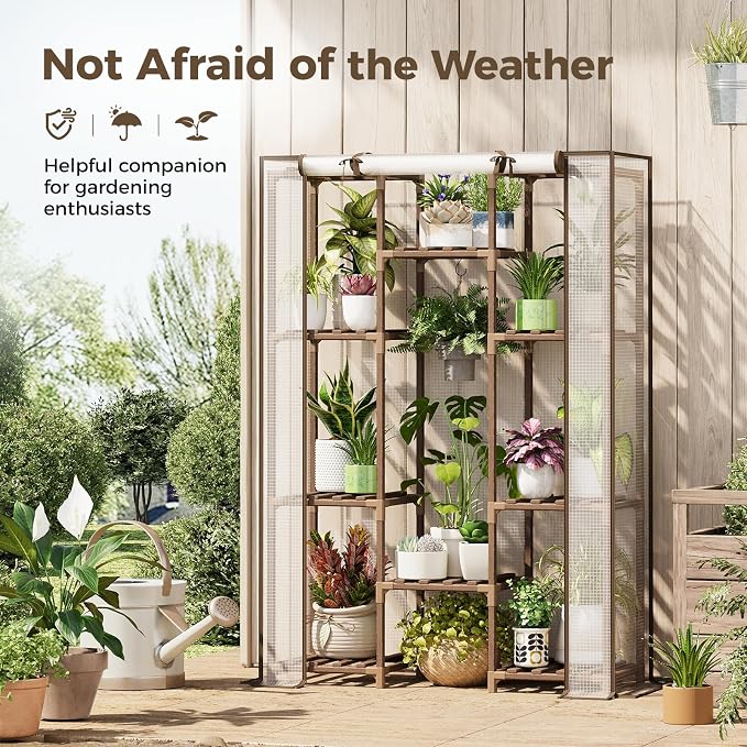 Bamworld Greenhouse for Outdoors Small Plant Green House 3-Tier Rack Stand Portable Greenhouses with Durable PE Cover for Seedling Ideal Gardening Gifts for Women Plants Lover