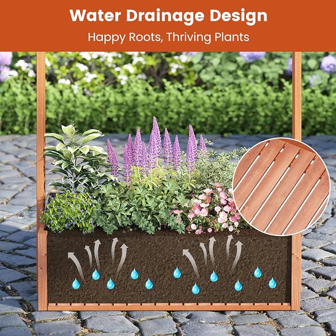 GHWIE Wooden Garden Planter Box, Raised Bed with Vertical Plant Rack, Indoor Outdoor Flower Herb Vegetable Stand (Reddish-Brown, 4 Tier)