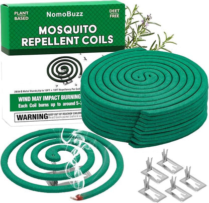 NomoBuzz Mosquito Repellent Coils for Outdoor Patio, 40 Count with 6 Metal Stands, Citronella & Lemongrass Plant-Based Mosquito Coils, DEET-Free, Long Lasting 5–7 Hours