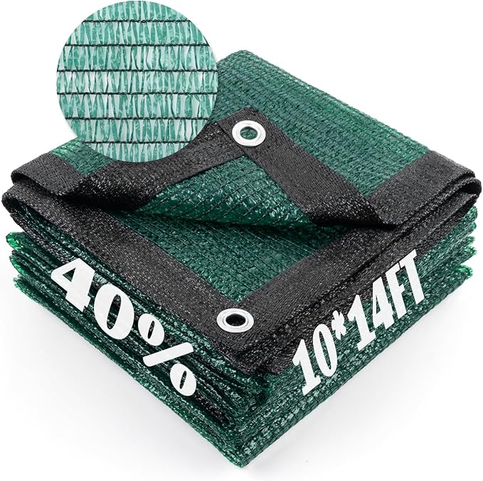 Cool Area 40% Sun Shade Cloth Mesh Tarp with Grommets for Plant Cover 10x14ft Patio Canopy Garden Pergola Greenhouse Car Barn Kennel Dark Green