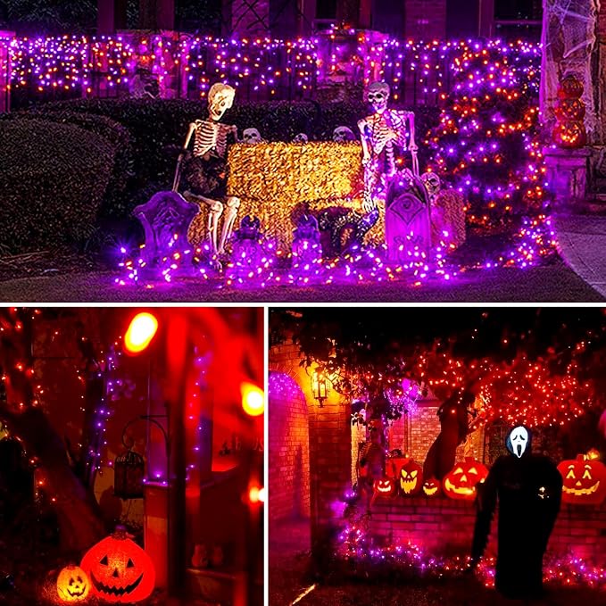 JMEXSUSS 2 Pack Solar String Lights Outdoor Waterproof, Total 400 LED 151FT Solar Christmas Lights Outdoor, 8 Modes Christmas Light for Outside Patio Yard Tree Decorations, Purple to Orange