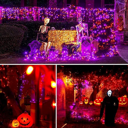 JMEXSUSS 2 Pack Solar String Lights Outdoor Waterproof, Total 400 LED 151FT Solar Christmas Lights Outdoor, 8 Modes Christmas Light for Outside Patio Yard Tree Decorations, Purple to Orange
