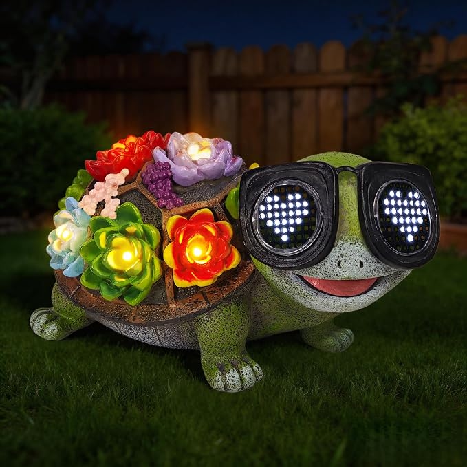 Solar Turtle Statue Garden Decor - Turtle Garden Statues with Love LED Lights,Outdoor Figurine Decorations for Outside Yard, Lawn, Patio, Porch, Balcony, Unique Birthday Gifts for Mom Women Grandma