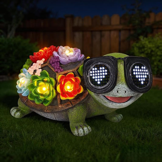 Solar Turtle Statue Garden Decor - Turtle Garden Statues with Love LED Lights,Outdoor Figurine Decorations for Outside Yard, Lawn, Patio, Porch, Balcony, Unique Birthday Gifts for Mom Women Grandma