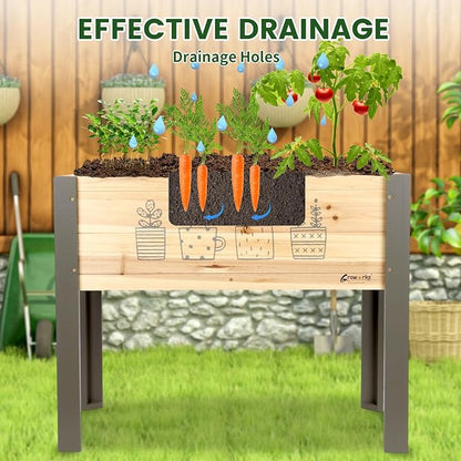 Raised Garden Bed for Kids - 30”L*16”W*24”H Elevated Wooden Planter Box Stand, Backyard, Patio, Balcony w/Bed Liner, 170lb Capacity (Green)