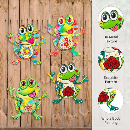 Junware Metal Frog Wall Decor, 4Pcs Frog Iron Wall Art Sculptures Art Frogs Wall Hanging Sculpture Decoration. Outdoor Fence Art for Home Garden, Fence, Patio, Yard, Bedroom Outside Gifts for Adults