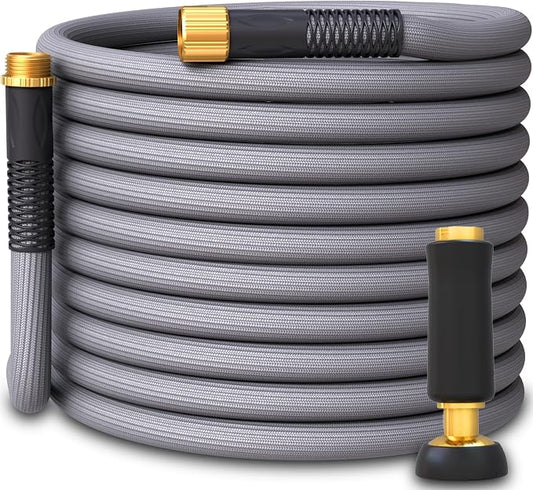 TITAN Garden Hose | Flexible, Lightweight, Kink-Free & Durable Hybrid Water Hose with Heavy Duty Brass Connectors & High-Pressure Jet Nozzle (50FT x 1/2”)