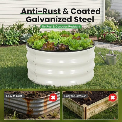 WILLOW WEAVE 4 Pcs Round Raised Garden Bed Outdoor, 2x2x1ft Circle Garden Bed, Galvanized Raised Planter Box for Gardening, Metal Raised Beds for Flower, Vegetable, Herb, White