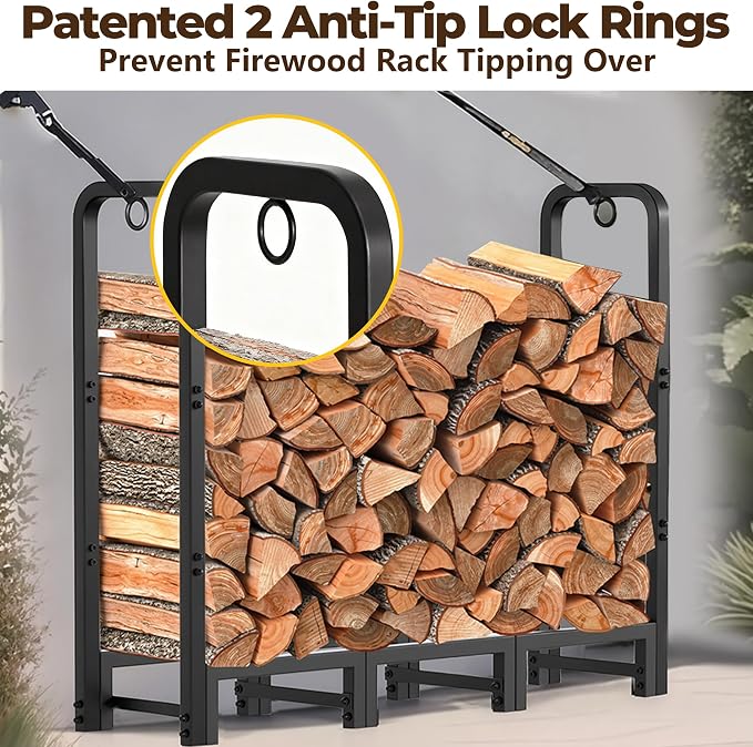 Amagabeli Firewood Log Rack Outdoor 4ft Heavy Duty Logs Holder for Fireplace Indoor Outdoor Adjustable Wood Racks for Fire Wood Holder Metal Pile Stand Storage Stacker Organizer Black