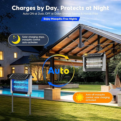 Solar Bug Zapper Outdoor, 4500V Mosquito Zapper with Dual Solar Panels | Auto On/Off, IPX5 Waterproof Mosquito Killer For Backyard, Patio, Garden, Camping And Up To 1/2 Acre Coverage