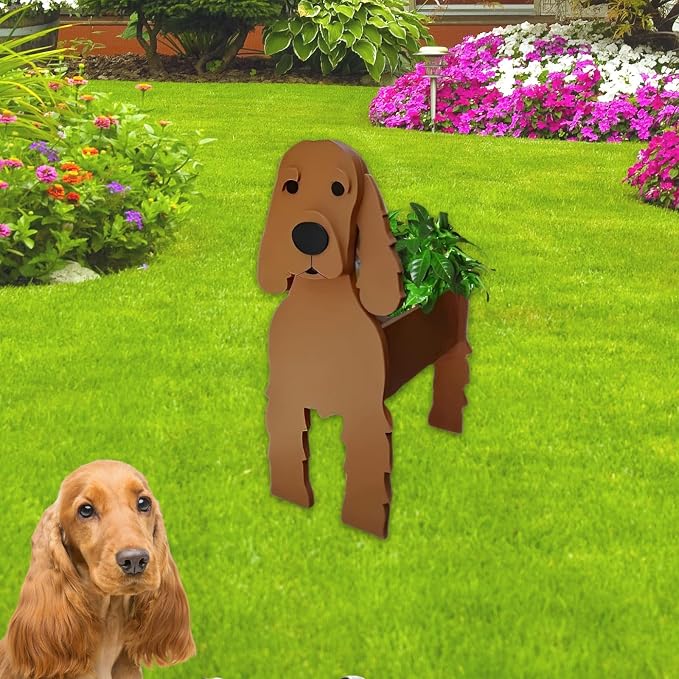 Brown Cocker Spaniel Dog Planter Pots, 9.45 x 9.17 x 13.39 Inches | Dog Flower Pot, Cute Animal Shaped Plant Pot, Gifts for Women & Pet Lovers, Indoor Outdoor Garden Home Office Decor