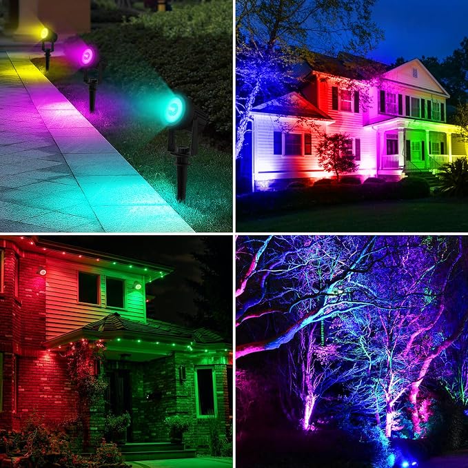 T-SUNUS Solar Spotlights Outdoor RGB, Color Changing Landscape Lights with 9.8ft Cable, IP65 Waterproof, Adjustable Solar Panel & Light, Auto On/Off for Yard Tree Pathway Driveway Christmas (2 Pack)