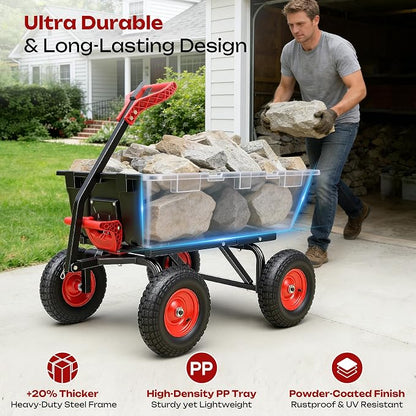 Garden Dump Cart Wagon with Hitch | 13" All Terrain Pneumatic Tires,DIY Expansion over 1200LBS Capacity,2-in-1 handle,Tow behind lawn mower, tractor or ATV