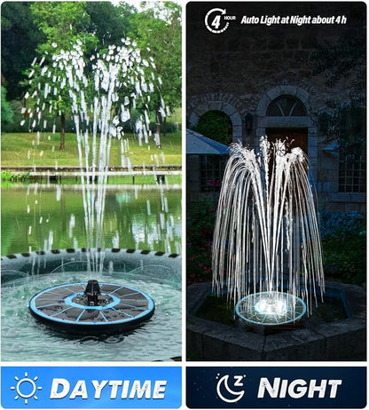 Yzert Solar Fountain Glass Panel with 2200 mah Battery, 3.5W Floating Solar Water Fountain with 4 Fixed Rods, Solar Pump for Bird Bath, Garden, Pond, Pool, Outdoor (Blue Panel White Lights)