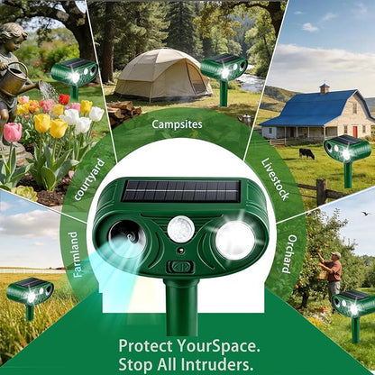 2026 New Intelligent Solar-Powered Ultrasonic Animal Deterrent – Motion Sensor + Strobe Flashing Lights – Waterproof Outdoor Repeller for Deer, Cats, Rabbits, Squirrels, Dogs, Raccoons & Skunks (4)