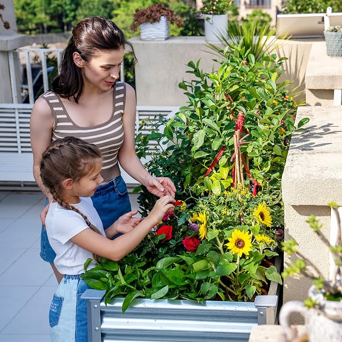 Land Guard Galvanized Raised Garden Bed with Legs, 48×24×32in Large Metal Elevated Raised Planter Box with Drainage Holes for Backyard, Patio, Balcony, 700lb Capacity