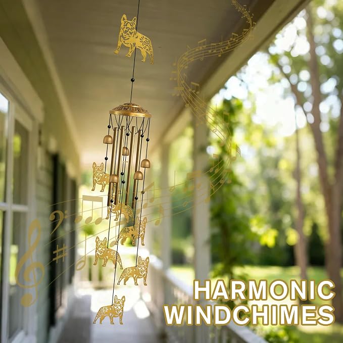 Wind Chimes Outdoor, French Bulldog Tube with S Hook Chime Garden Decor | Housewarming & Mother’s Day Gifts for Women Mom, Outdoor Metal Bulldog Wind Chimes, Decor for Patio Porch Backyard Garden