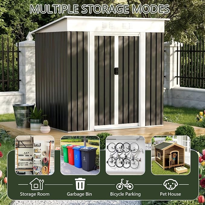 YOPTO 6x4 FT Storage Shed,Waterproof Garden Tool Shed with Lockable Door, Outdoor Metal Utility Shed for Backyard Patio Lawn,Grey