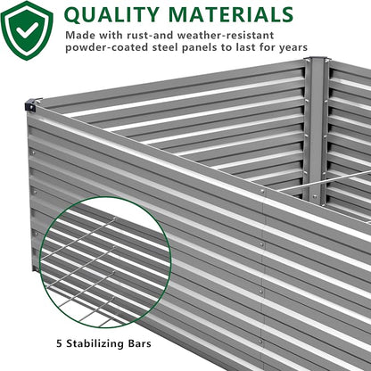 DIIYIV Galvanized Raised Garden Bed Kit Outdoor Patio,6x3x2ft Large Rectangular Metal Planter Boxes,Deep Root Box Planter for Gardening,Vegetables,Flowers,Herbs-Silver