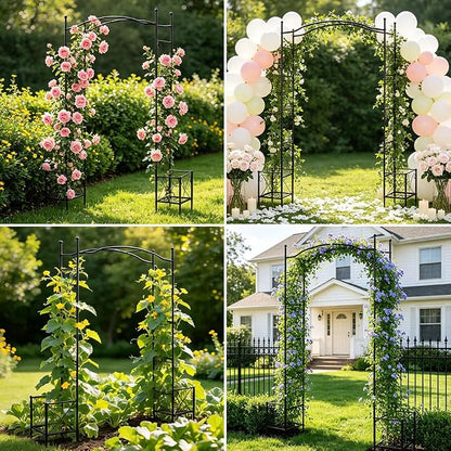 Metal Garden Arbors 93" Thickened Arch Trellis for Climbing Plants | Outdoor Arbor with Planter Box Rustproof Trellises Grapes Rose Wedding Arched Entrance Backdrop Stand Party Event Decoration