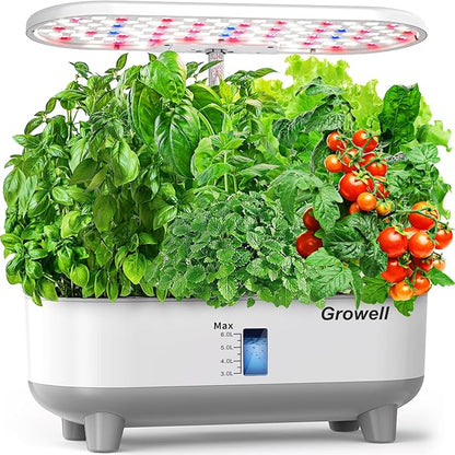 Growell Hydroponics Growing System Kit, 16 Pods Indoor Garden with 28W Full Spectrum LED Grow Light, Auto Timer, 3 Smart Light Modes, 8L Large Herb Garden, Ideal Gardening Gift for Women, Men (White)