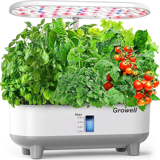 Growell Hydroponics Growing System Kit, 16 Pods Indoor Garden with 28W Full Spectrum LED Grow Light, Auto Timer, 3 Smart Light Modes, 8L Large Herb Garden, Ideal Gardening Gift for Women, Men (White)