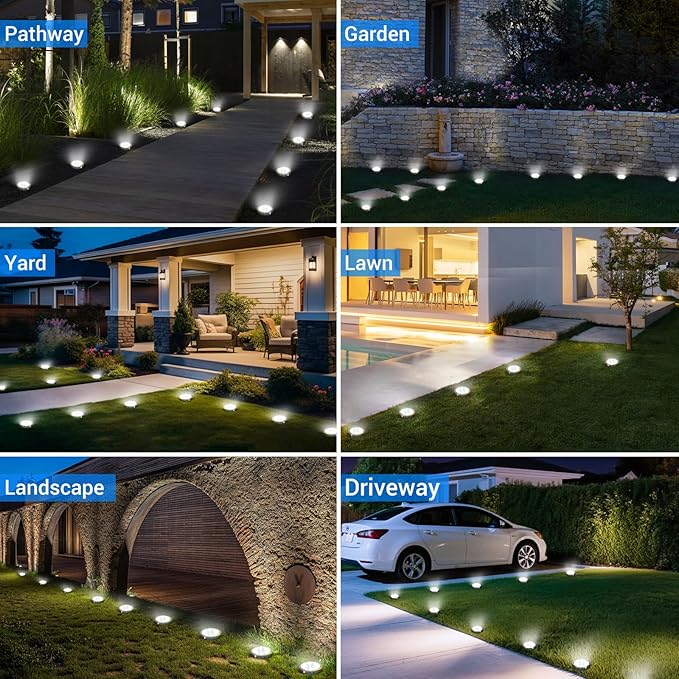 Peasur Mini Solar Ground Lights Outdoor, 4 Pack Flat Solar Powered Disc Lights, IP68 Waterproof, Anti-Rust, Landscape Lighting for Pathway Garden Yard Lawn Walkway Landscape Driveway, Cool White