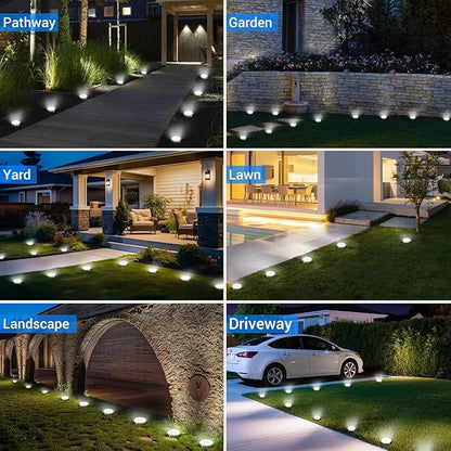 Peasur Mini Solar Ground Lights Outdoor, 4 Pack Flat Solar Powered Disc Lights, IP68 Waterproof, Anti-Rust, Landscape Lighting for Pathway Garden Yard Lawn Walkway Landscape Driveway, Cool White