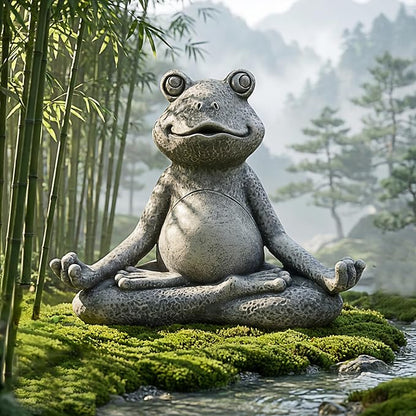 Nacome Meditating Frog Miniature Figurine, Zen Yoga Frog Statue Ornament - Indoor/Outdoor Garden & Home Decoration, 5 inch (Grey)