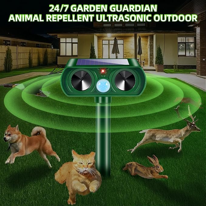 4 Pack Upgraded Sonic Fortress Pro Deer Repellent Devices,Solar Animal Repellent Ultrasonic Outdoor for Cats,Squirrels,Rabbits,Racoons,Skunks for Garden Yard Waterproof Motion Sensor Animal Deterrent