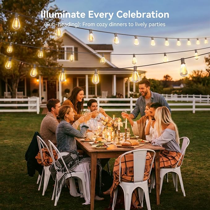 100FT Outdoor String Lights with Remote, Waterproof Patio Lights with 35+1 Shatterproof LED Bulbs,Dimmable Hanging Decor for Backyard Garden Porch Bistro, Timer & 3 Modes,2200K Warm White