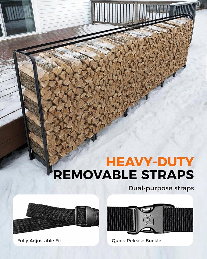 10ft Firewood Log Rack with Cover Outdoor, Heavy Duty Indoor Outdoor Firewood Storage Log Rack with Cover Combo Set Black
