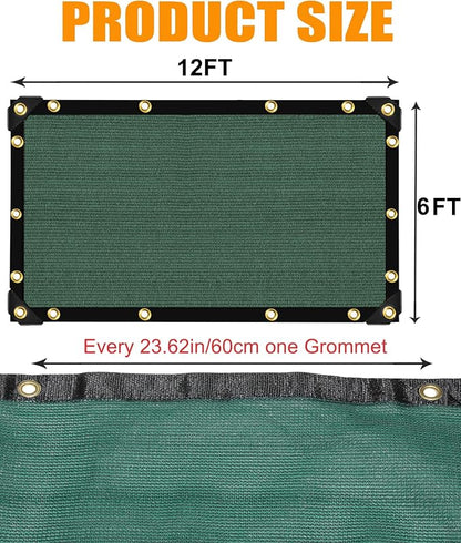 e.share 90% Green Shade Cloth with Grommets, 12x6 Ft Heavy Duty Mesh Tarp, Sun Shade Netting for Garden, Plant, Greenhouse, Patio, Pergola