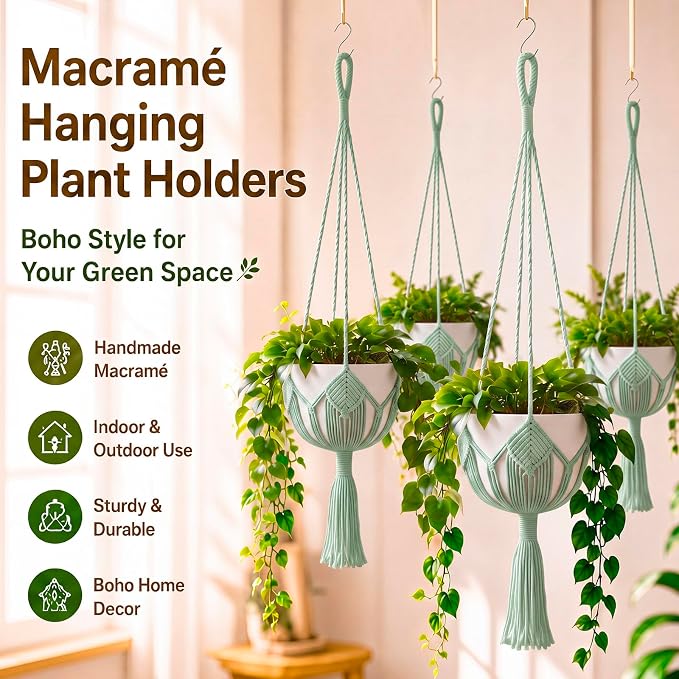 Shappy Boho Macrame Plant Hanger, Large Hanging Planter Plant Holder Pot Hanger Hanging Basket Wall Planters, Plants Lover Gift for Indoor Garden
