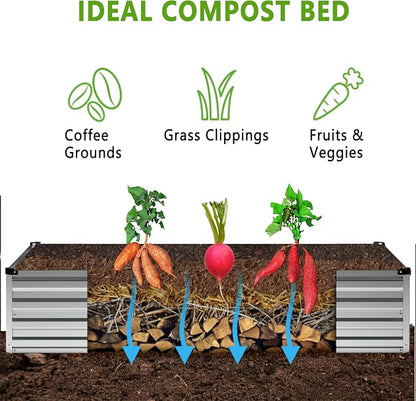 DIIYIV 12x4x1FT Galvanized Raised Garden Bed Kit,Vegetable Boxes-Rectangle Metal Flower Box,Large Planter Raised Beds Outdoor Garden for Planting,Fruit,Herb-Silver