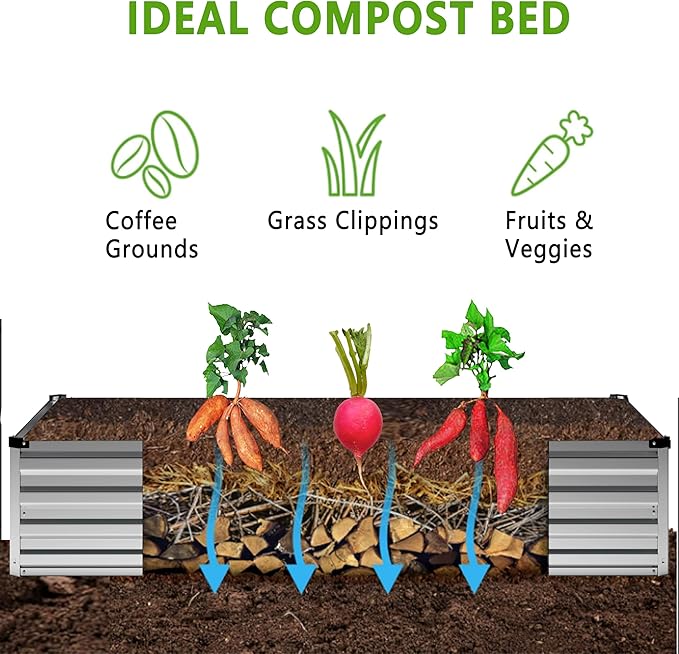 DIIYIV 2PCS 12x4x1FT Galvanized Raised Garden Bed Kit,Vegetable Boxes-Rectangle Metal Flower Box,Large Planter Raised Beds Outdoor Garden for Planting,Fruit,Herb-Silver
