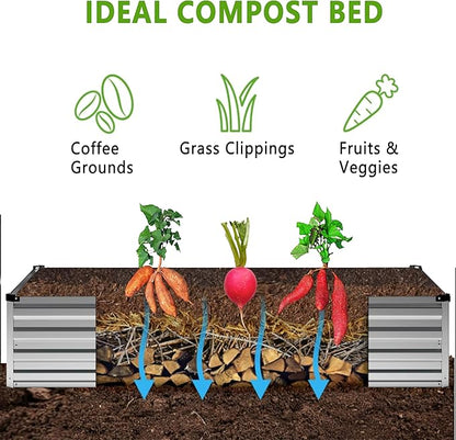 DIIYIV 2PCS 12x4x1FT Galvanized Raised Garden Bed Kit,Vegetable Boxes-Rectangle Metal Flower Box,Large Planter Raised Beds Outdoor Garden for Planting,Fruit,Herb-Silver