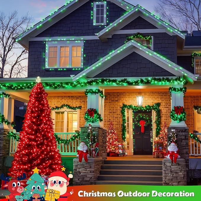 JMEXSUSS 2 Pack Solar String Lights Outdoor Waterproof, Total 66 FT 200 LED Solar Christmas Lights Outdoor, Twinkle Light for Christmas Tree Outside Garden Yard Xmas Decor, Red to Green