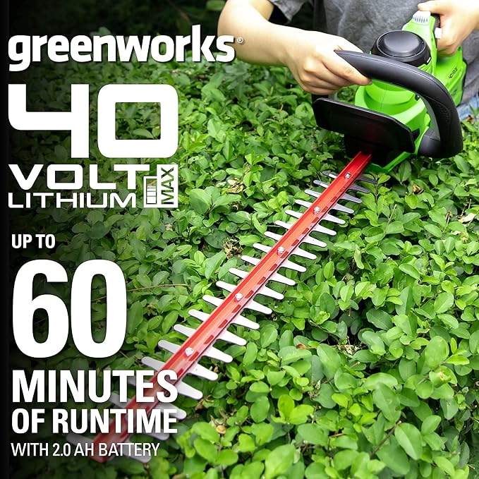 Greenworks 40V (150 MPH) Cordless Leaf Blower, 4.0Ah Battery and Charger Included 24212, 4Ah Battery & Charger, 40V Hedge Trimmer