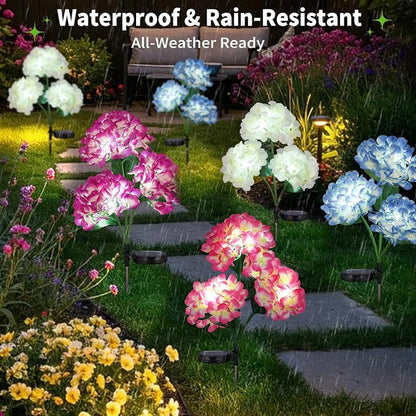 4-Pack Solar Hydrangea Garden Decor, 4 LED Flower Stake Lights - Waterproof Long-Lasting Outdoor Solar Patio Decor for Lawn, Yard & Pathway