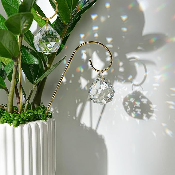 9pcs 30mm Crystal Ball Prism Suncatchers with 7.5'' Gold Trellis | For Mini Potted Plants,Miniature Garden Decorations,Fairy Garden Sun Catchers for Indoor Plants Accessories,Whimsical Decor