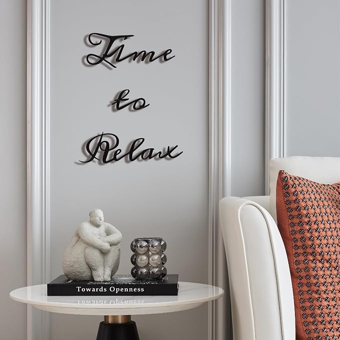 LIYAOLI Time to Relax Signs for Wall Decor,3D Black Metal Bathroom Wall Art Decor Farmhouse,Modern Metal Words Relaxing Decorative,Letter Sign Spa Home Decor