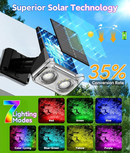 LETMY Solar Lights Outdoor Waterproof IP65, 6 Pack Solar Spot Lights Outdoor with 14 Big LEDs, 2-in-1 Wall Lights & 7 Modes Solar Landscape Spotlights for Pathway Yard Patio Decor Garden Gifts (RGB)