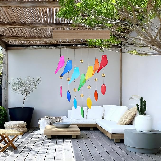 Solar Wind Chimes Outdoor with Glass and Copper (Glass Leaf 3) | Solar Powered, Garden Decor, Patio Decor, Glass and Copper, Outdoor Use