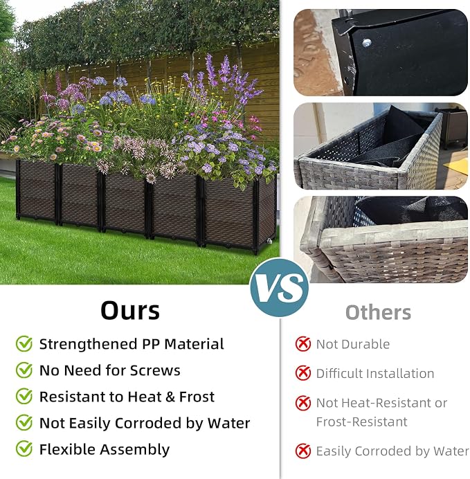 Large Raised Planter Box Outdoor Self Watering 94.4"x15.7"x14.2", Deep Raised Garden Bed - Elevated Garden Box with Drainage Plug, Rectangular Garden Planter Perfect for Patio Balcony Deck
