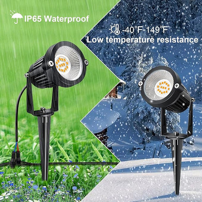 Low Voltage Landscape Lighting with Spike (10-Pack with Connector) | 7W Low Voltage LED Landscape Lights with Connectors Outdoor 12V Super 900LM Warm White Waterproof Garden Pathway Lights