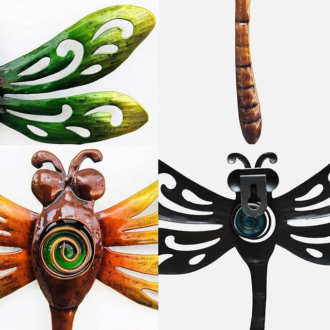 YNGFIL Dragonfly Wall Art Decor, Metal Indoor Outdoor Fence Outside Hanging Decorations for Living Room Bedroom, 9 Inch 3 Pack, Hand-made Vibrant Ornament Sculpture for Patio Balcony