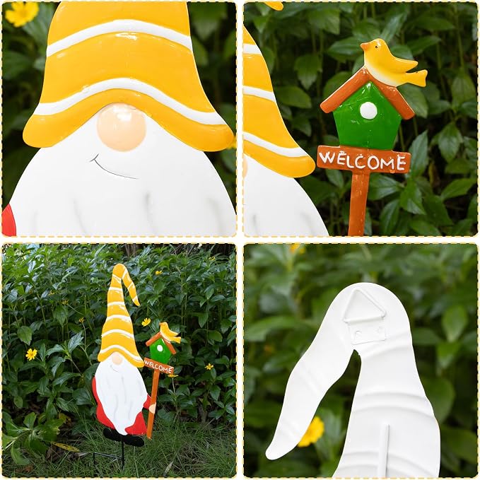 Garden Gnome Decorative Stake, Metal Welcome Sign Silhouette Art | Outdoor Iron Welcome Sign Yard Silhouette, Waterproof Weather Resistant Elf Lawn Ornament for Patio Porch Wall Art