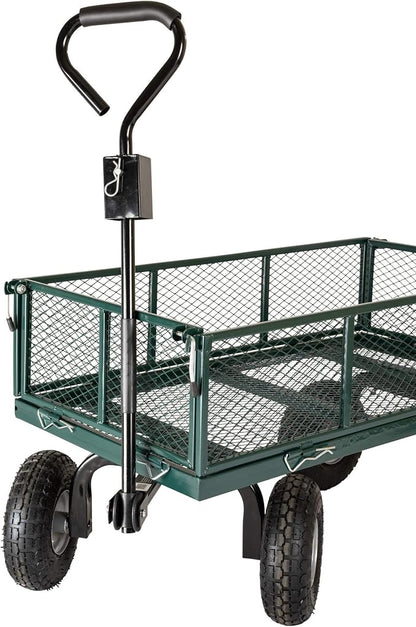 Garden Star 70107 Garden Cart/Utility Cart, Hinged/Removeable Sidewalls, Four 10-inch Wheels, Loop Handle with Convertible Hitch Attachment, Steel Powder-Coated Mesh Frame, 700-pound Capacity, Green
