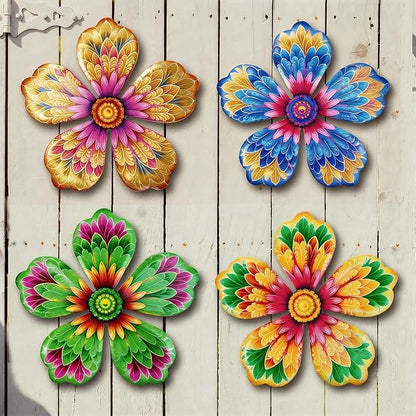 4-Pack Metal Flower Wall Decor, Outdoor Fence and Garden Art | Outdoor Wall Decor art, Easy To Hang, Ideal for outdoor fences, gardens, patios, yards and exterior walls